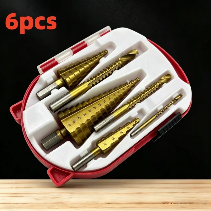 Pagoda Step & Sawtooth Twist Drill Bits 6PCS Complete Set with Carry Case for Steel Copper Aluminum Plastic Wood Cutting
Pagoda Step & Sawtooth Twist Drill Bits 6PCS Complete Set with Carry Case for Steel Copper Aluminum Plastic Wood Cutting