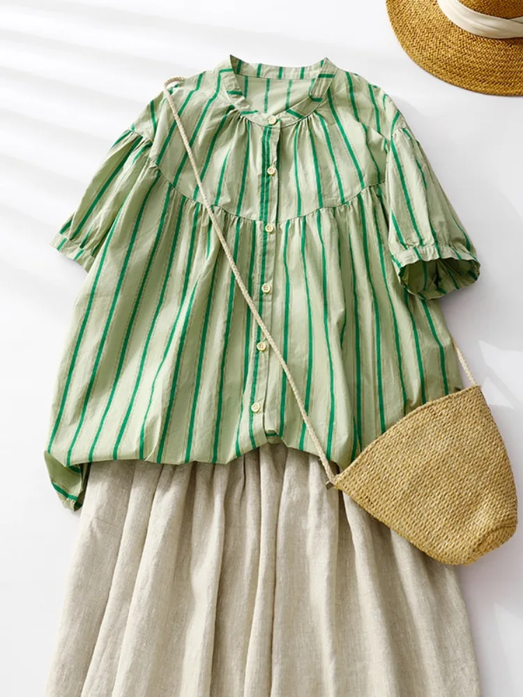 Summer Stripe ort Sve irt Women's Loose Casual Top Big Size Conceals Belly es You Look Slim Doll irt Button Detail
Summer Stripe ort Sve irt Women's Loose Casual Top Big Size Conceals Belly es You Look Slim Doll irt Button Detail