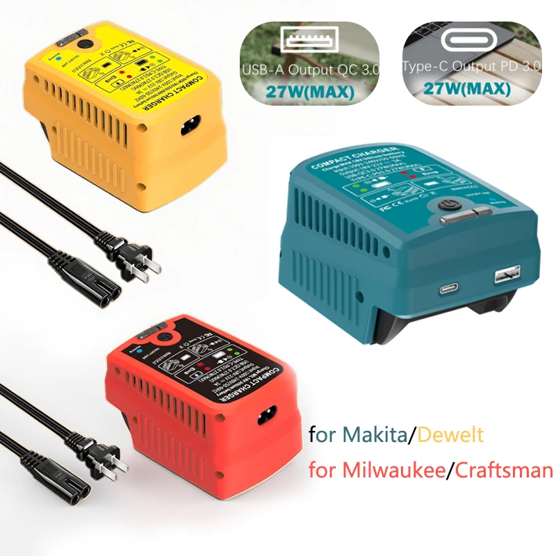Зарядное устройство для аккумулятора Makita/Dewelt/Milwaukee/Craftsman 18/20 В с выходом USB Type-C, замена зарядного устройства для мобильного блока питания
Зарядное устройство для аккумулятора Makita/Dewelt/Milwaukee/Craftsman 18/20 В с выходом USB Type-C, замена зарядного устройства для мобильного блока питания