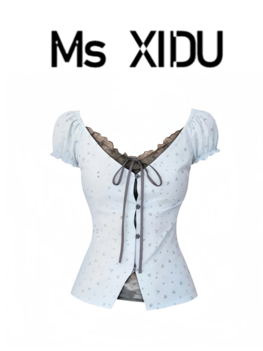 Ms XIDU Korean Style Sweet Elastic Bubble Sleeve Lace Hollow Flower Fake Two-Piece Short Sleeve Top Women's T-shirt Summer 2026
Ms XIDU Korean Style Sweet Elastic Bubble Sleeve Lace Hollow Flower Fake Two-Piece Short Sleeve Top Women's T-shirt Summer 2026