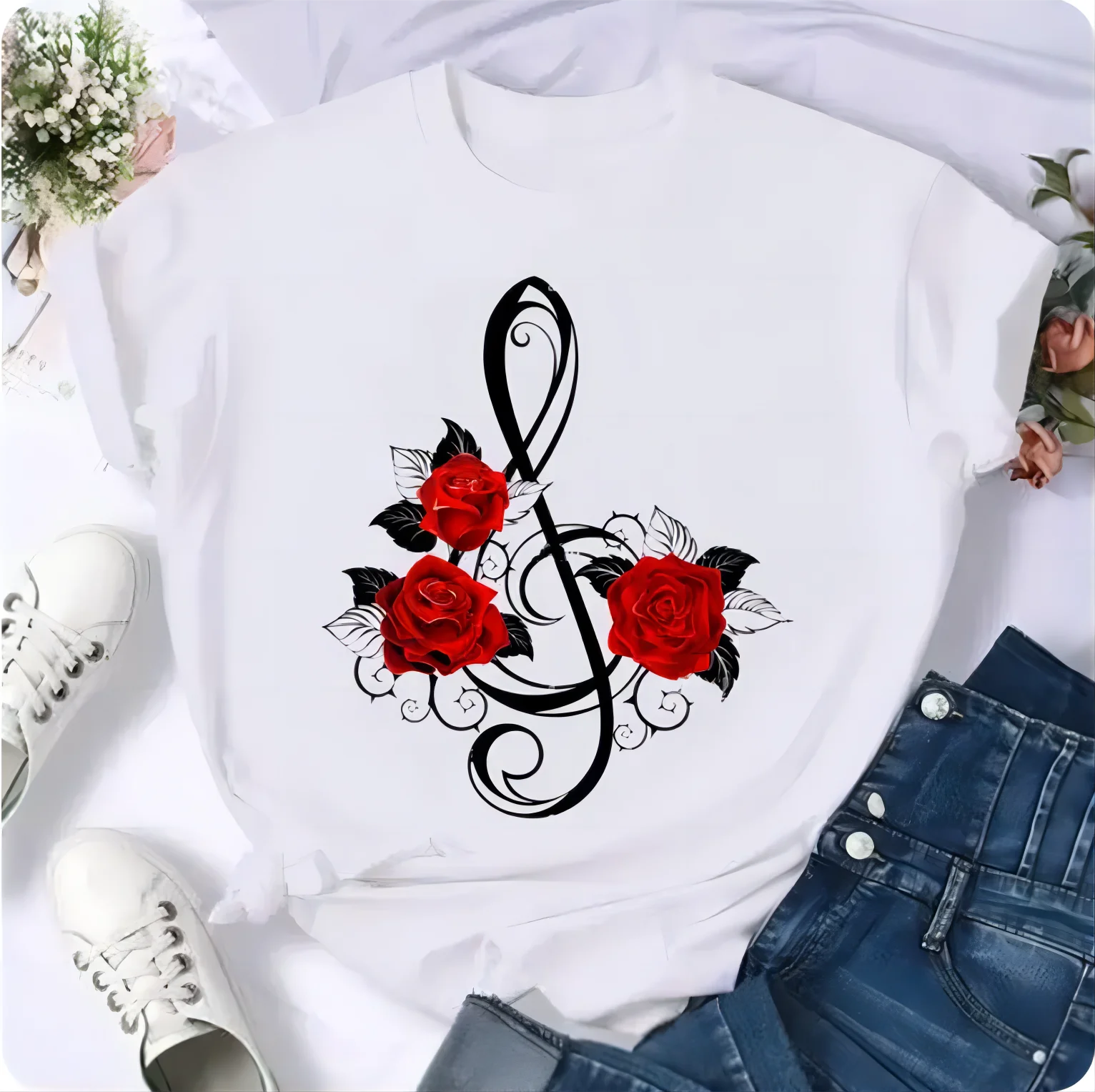 Women's sports breathable short sleeved 2D printed fashionable T-shirt girl Harajuku note flower pattern T-shirt women's top
Women's sports breathable short sleeved 2D printed fashionable T-shirt girl Harajuku note flower pattern T-shirt women's top
