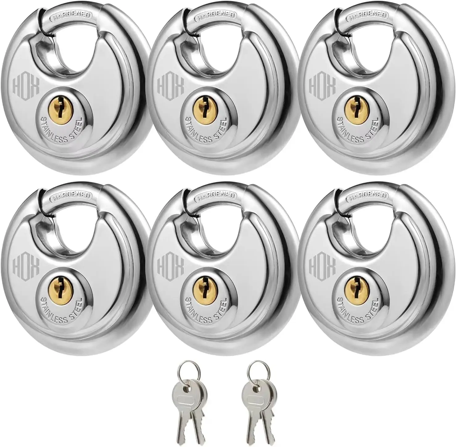 Stainless Steel Keyed-Alike Padlocks, 6-Pack Heavy Duty Waterproof Locks with 3/8 Inch Shackle for Outdoor Security
Stainless Steel Keyed-Alike Padlocks, 6-Pack Heavy Duty Waterproof Locks with 3/8 Inch Shackle for Outdoor Security