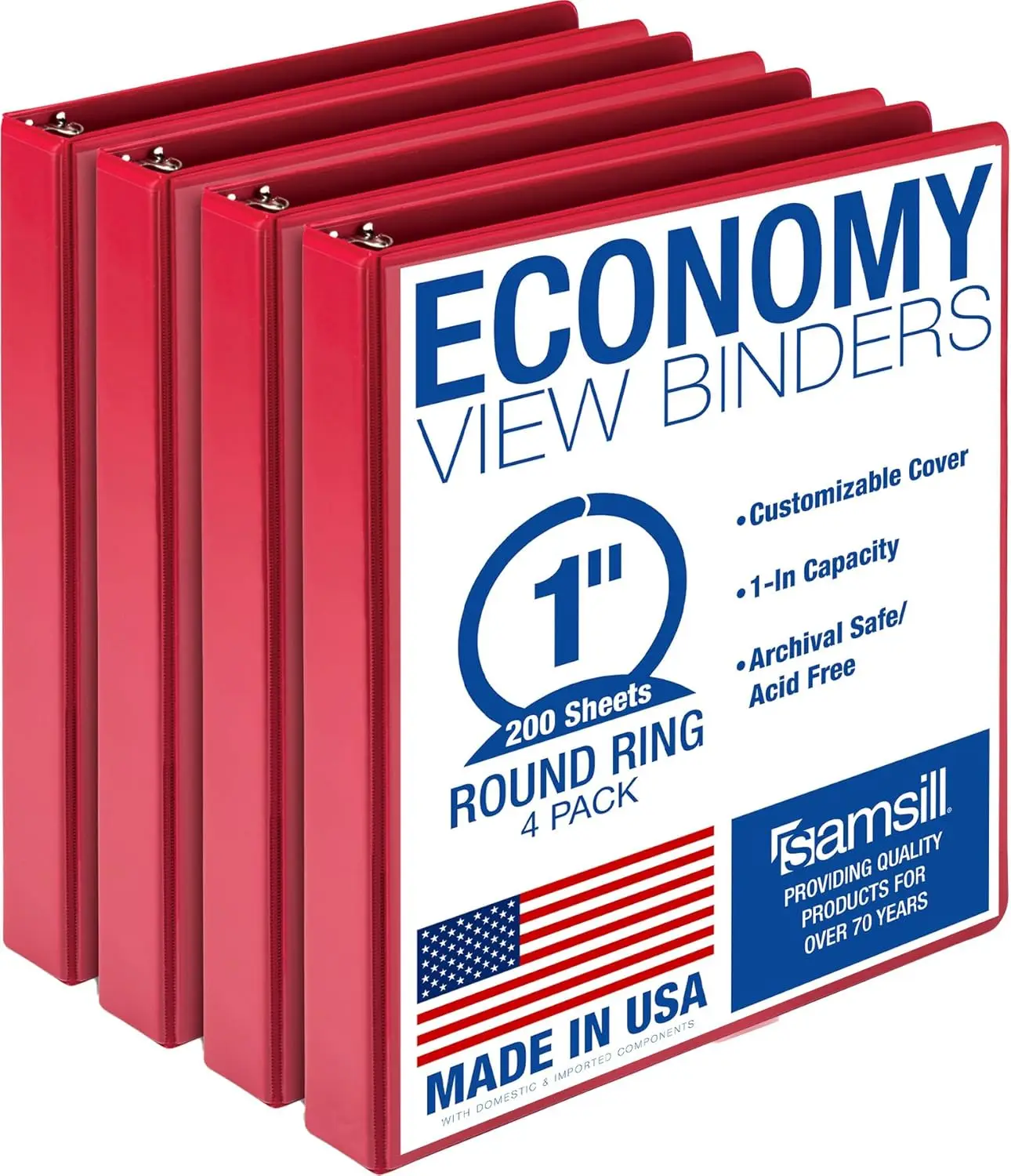 1 Inch 3 Ring Binder, Round Ring, Clear View Cover, 200 Sheet Capacity - Red, 4 Pack
1 Inch 3 Ring Binder, Round Ring, Clear View Cover, 200 Sheet Capacity - Red, 4 Pack