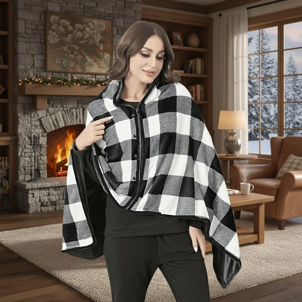 Wearable Fleece Blanket Plaid Poncho Lap Throw Comfy with Buttons for Sofa Bed Office Grey and White
Wearable Fleece Blanket Plaid Poncho Lap Throw Comfy with Buttons for Sofa Bed Office Grey and White