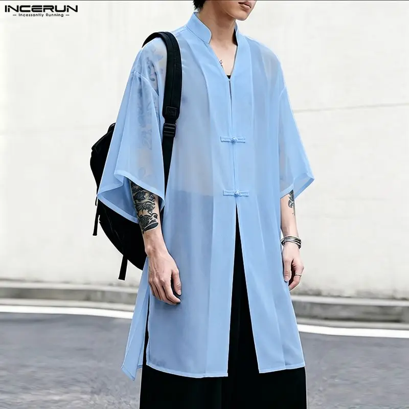 INCERUN Men's Shirt Solid Vintage V Neck Half Sleeve Men Clothes See Through Button Long Style Tops For Man Streetwear Shirts
INCERUN Men's Shirt Solid Vintage V Neck Half Sleeve Men Clothes See Through Button Long Style Tops For Man Streetwear Shirts