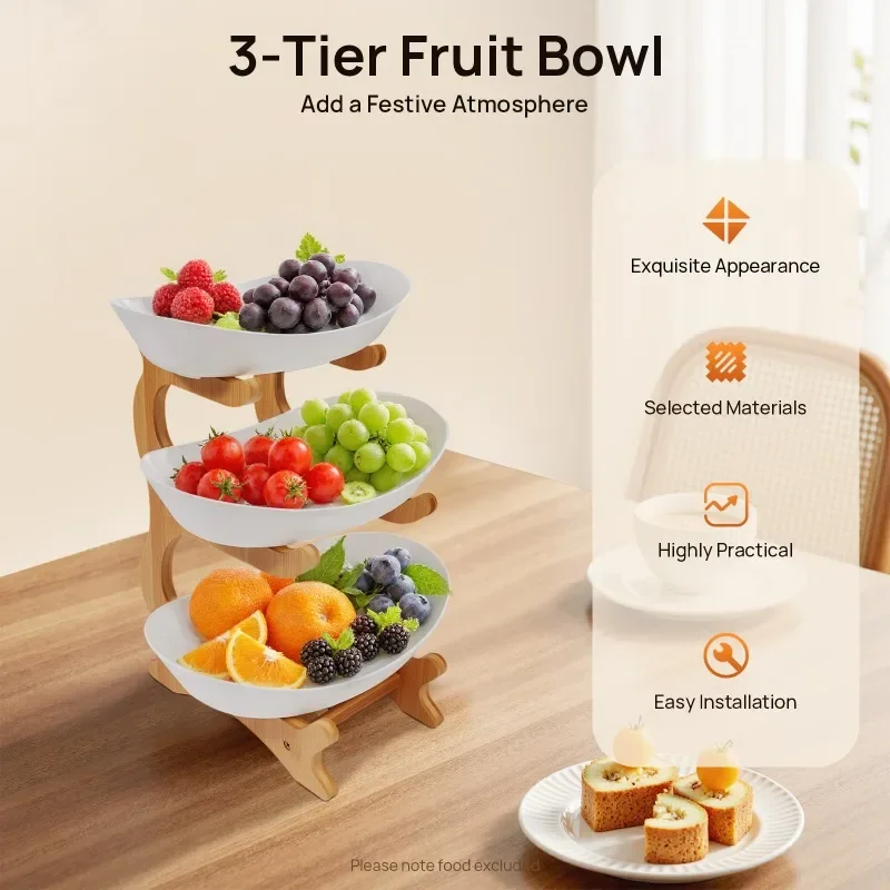 2026-3-Tier White Plastic Fruit Plate Snack Dessert Cake Tray with Wooden Bamboo Stand for Party Wedding
2026-3-Tier White Plastic Fruit Plate Snack Dessert Cake Tray with Wooden Bamboo Stand for Party Wedding