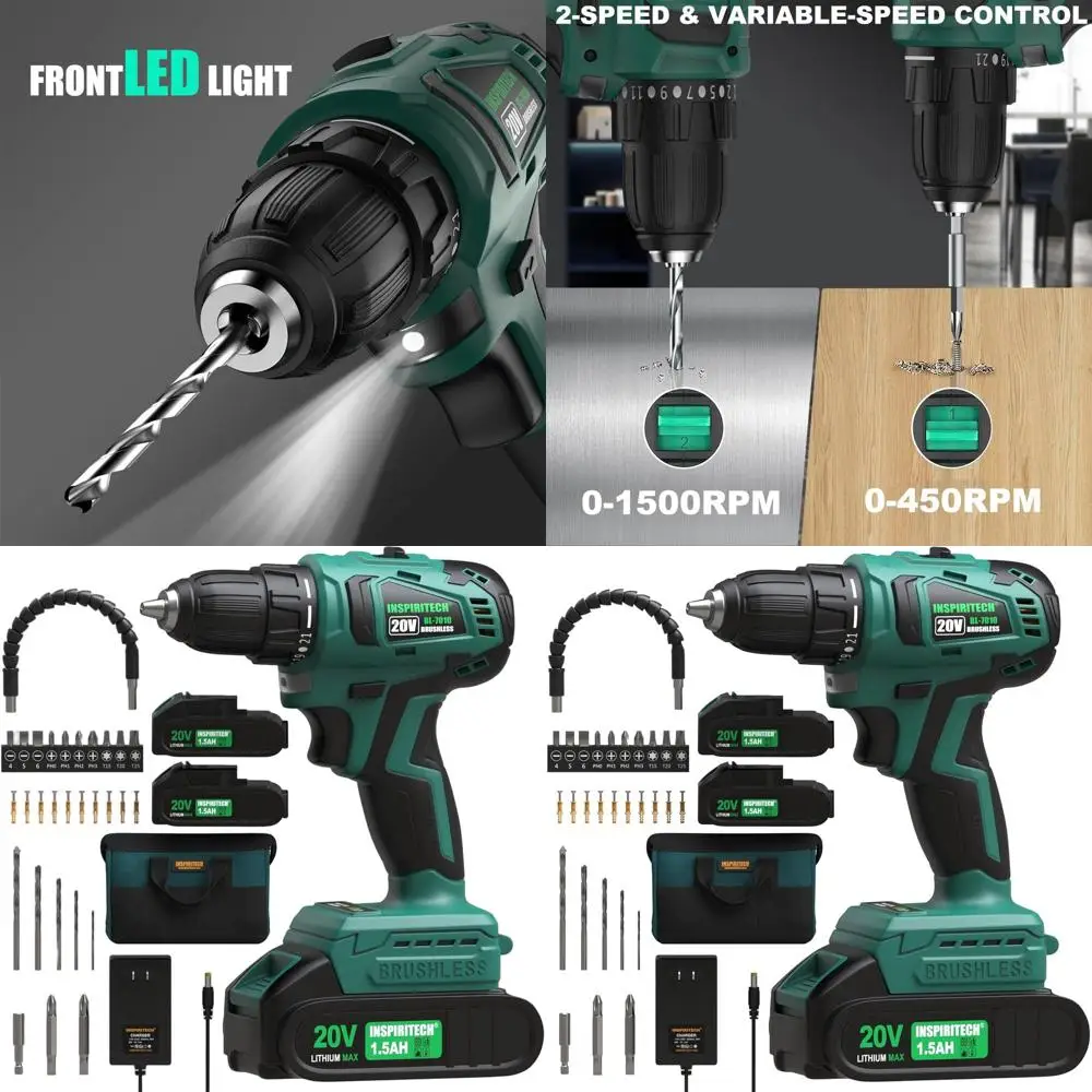 20V Brushless Drill Set: 2 Batteries, Charger, 3/8 Chuck, 22 Torque Settings, Bits, and Bag
20V Brushless Drill Set: 2 Batteries, Charger, 3/8 Chuck, 22 Torque Settings, Bits, and Bag