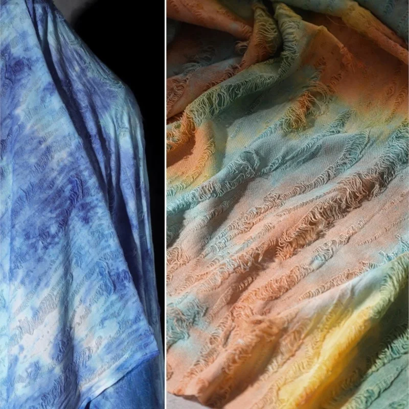 Gradient blue cloud-dyed stretch knitted jacquard fabric tie-dyed sweater skirt designer fabric
Gradient blue cloud-dyed stretch knitted jacquard fabric tie-dyed sweater skirt designer fabric