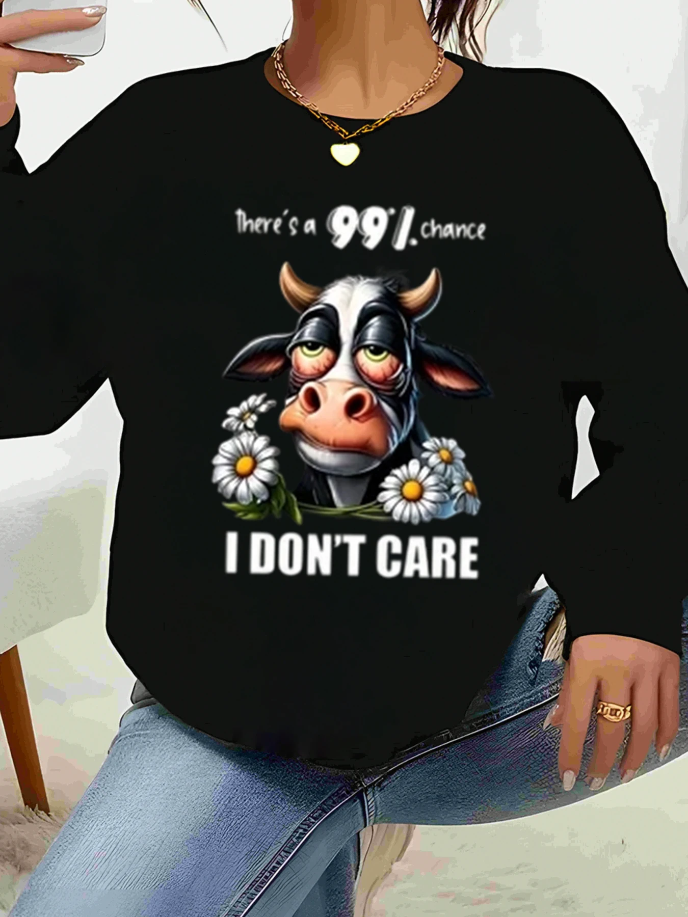 Толстовка с коровьим принтом «Я не забота», повседневная одежда на Хэллоуин, женский топ
Толстовка с коровьим принтом «Я не забота», повседневная одежда на Хэллоуин, женский топ