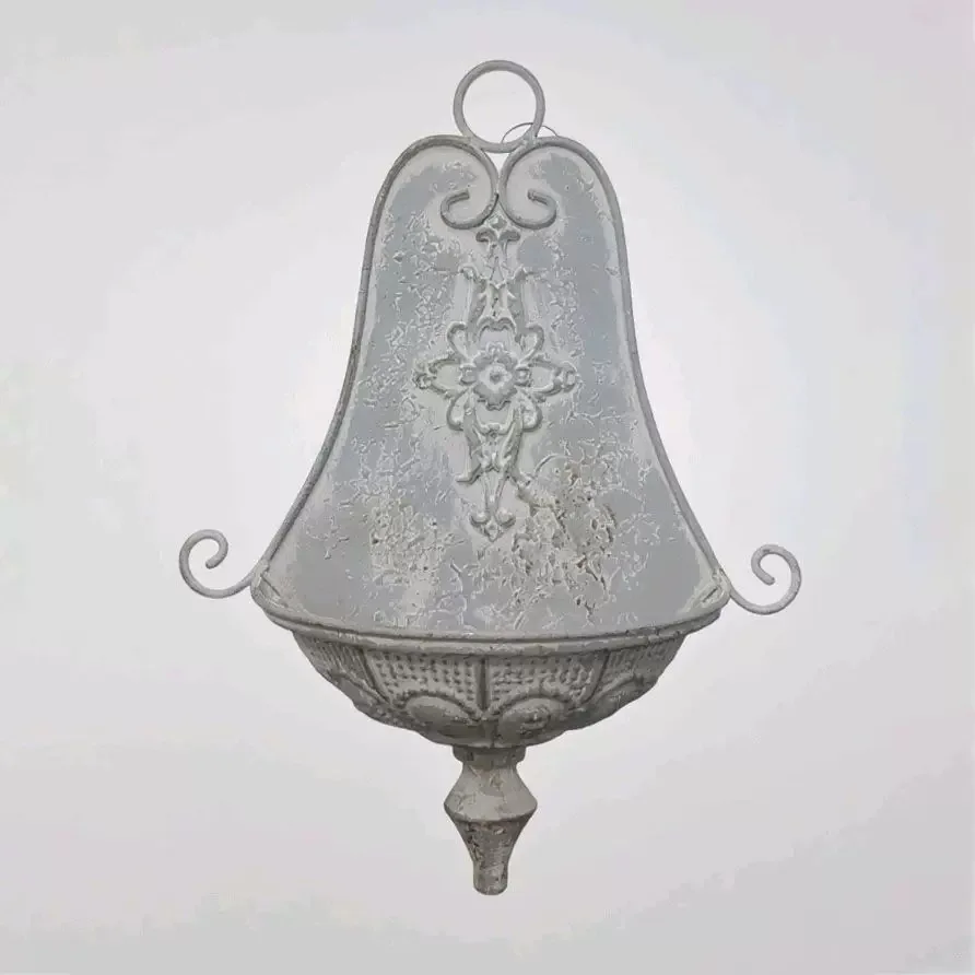 French Vintage Wall Mounted Planter, Distressed White Iron Hanging Basket, 37cm Height, Decorative Floral Design
French Vintage Wall Mounted Planter, Distressed White Iron Hanging Basket, 37cm Height, Decorative Floral Design