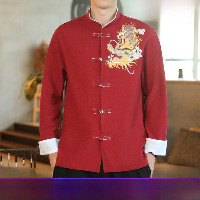 Red Long Sve Men's irt Embroidered Dragon Pattern Cotton Linen Performance Outfit Large Size Faionable Urban Sle
Red Long Sve Men's irt Embroidered Dragon Pattern Cotton Linen Performance Outfit Large Size Faionable Urban Sle