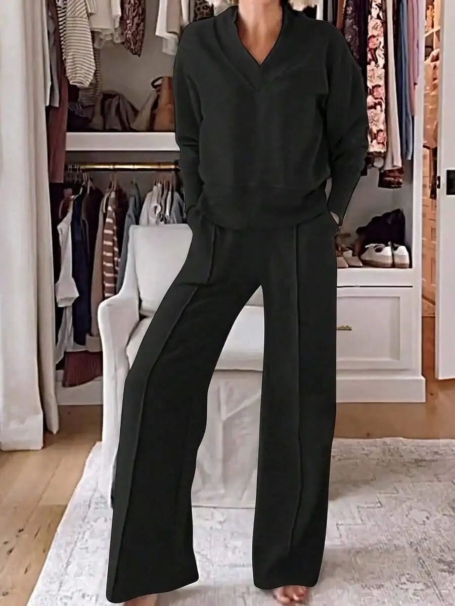2-Piece Wide Leg Pants Set Loose Long Sleeve Top And Trousers Anti Wrinkle Washable Office Casual Wear
2-Piece Wide Leg Pants Set Loose Long Sleeve Top And Trousers Anti Wrinkle Washable Office Casual Wear