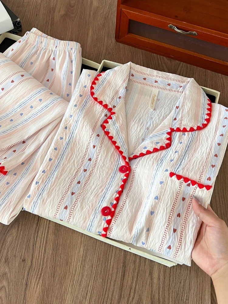 Sweet Pink Heart Stripe Sleepwear Women's Spring Autumn Long Sleeve Open Cardigan Casual Home Clothes Set Comfortable Cloud C...
Sweet Pink Heart Stripe Sleepwear Women's Spring Autumn Long Sleeve Open Cardigan Casual Home Clothes Set Comfortable Cloud C...