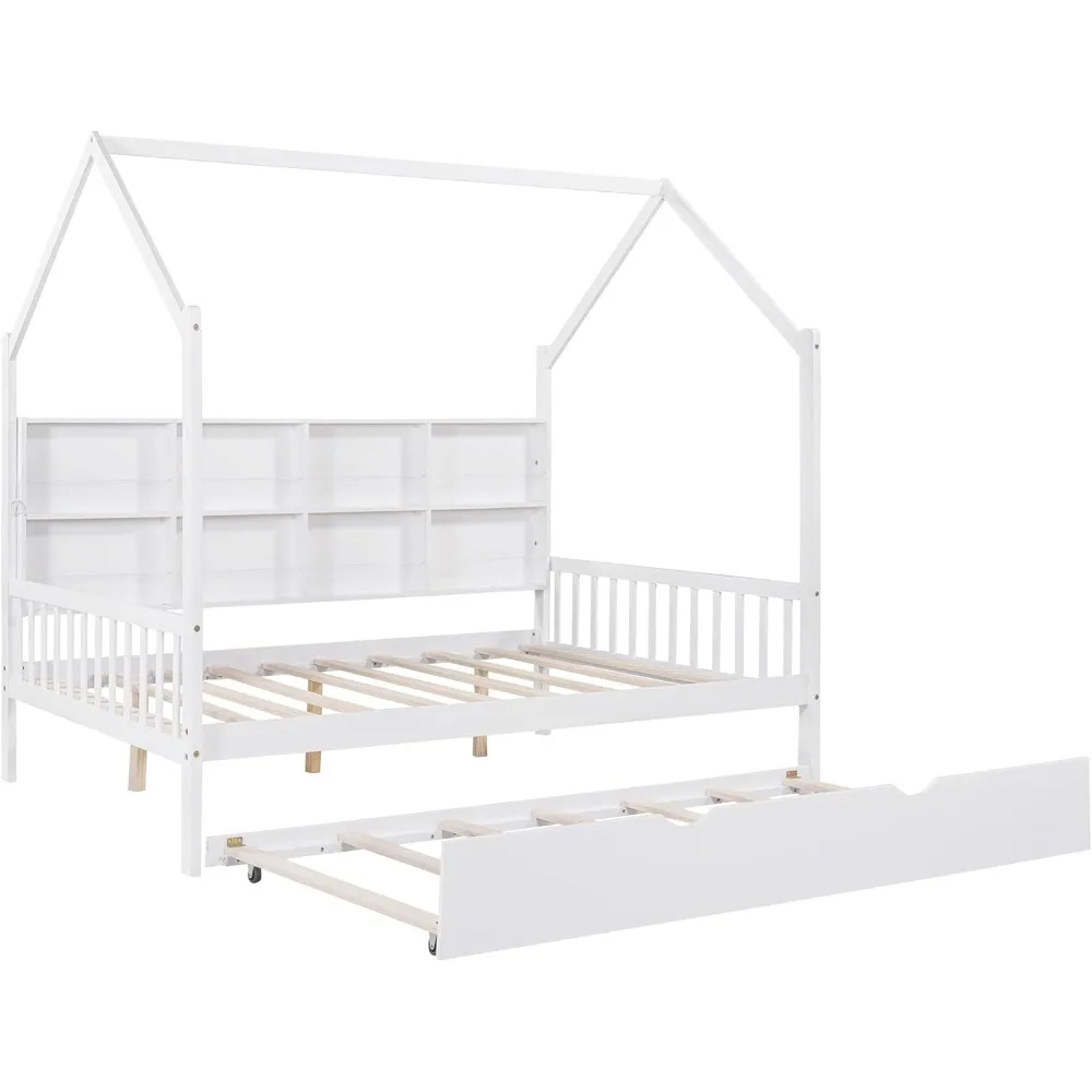 Modern Wood White Kids House Bed, Kids Montessori Playhouse Beds, Full Size House Beds with Trundle and Storage Shelves for Kids
Modern Wood White Kids House Bed, Kids Montessori Playhouse Beds, Full Size House Beds with Trundle and Storage Shelves for Kids
