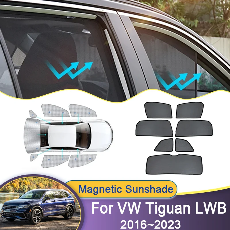 Магнитный солнцезащитный козырек для Volkswagen VW Tiguan MK2 LWB 2016 ~ 2023, оконная сетка, козырек от солнца, защитные аксессуары для штор
