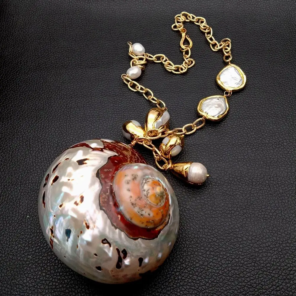Y·YING 20'' Freshwater White Keshi Pearl gold color plated Chain Necklace Turbo sarmaticus Pendant necklace hyperbole style
Y·YING 20'' Freshwater White Keshi Pearl gold color plated Chain Necklace Turbo sarmaticus Pendant necklace hyperbole style