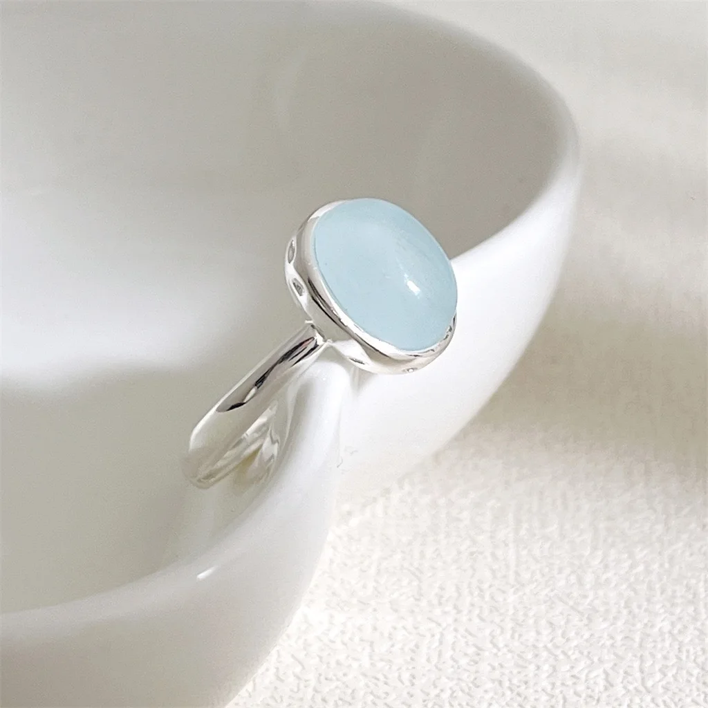 Кольцо BF CLUB из стерлингового серебра 925 пробы неправильной формы, женское кольцо с синим камнем, открытые простые кольца ручной работы в стиле ретро, ювелирные изделия, подарок на день рождения