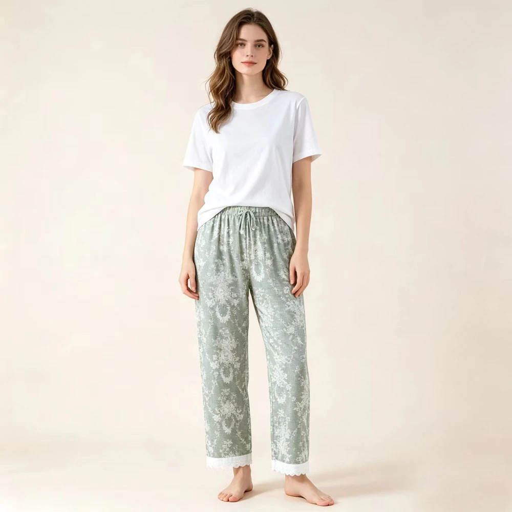 Pure Cotton Trousers For Ladies Homewear Spring And Summer Autumn Thin Cute And Sweet Lace Floral Printed Loose Wide Leg Pants
Pure Cotton Trousers For Ladies Homewear Spring And Summer Autumn Thin Cute And Sweet Lace Floral Printed Loose Wide Leg Pants