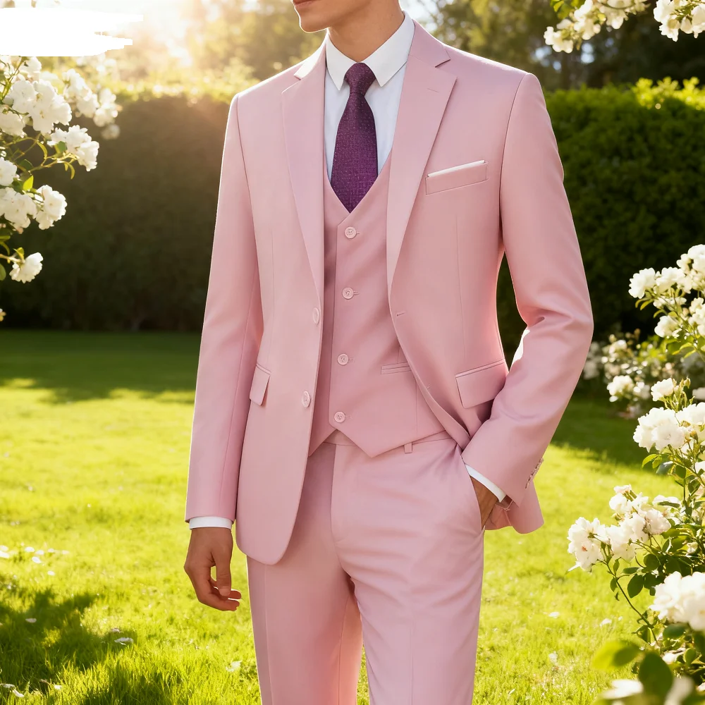 Slim Fit 3 Piece Formal Mens Suit Pink/Blue Groomsmen Tuxedo Set Business Prom Jacket Blazer Vest Pants for Men
Slim Fit 3 Piece Formal Mens Suit Pink/Blue Groomsmen Tuxedo Set Business Prom Jacket Blazer Vest Pants for Men
