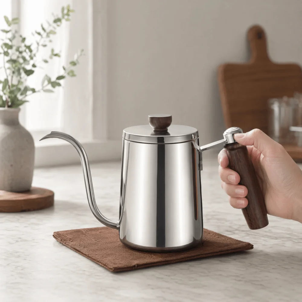304 Stainless Steel Pour Over Kettle Wooden Handle Drip Spout Gooseneck Coffee Kettle Silver Color Fine Spout
304 Stainless Steel Pour Over Kettle Wooden Handle Drip Spout Gooseneck Coffee Kettle Silver Color Fine Spout