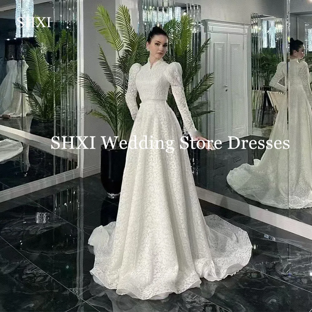 SHXI Gorgeous Lace Muslim Wedding Dresses Customized High Neck Bridal Dress Long Sleeves Sweep Train Vestidos De Novia 2025
SHXI Gorgeous Lace Muslim Wedding Dresses Customized High Neck Bridal Dress Long Sleeves Sweep Train Vestidos De Novia 2025