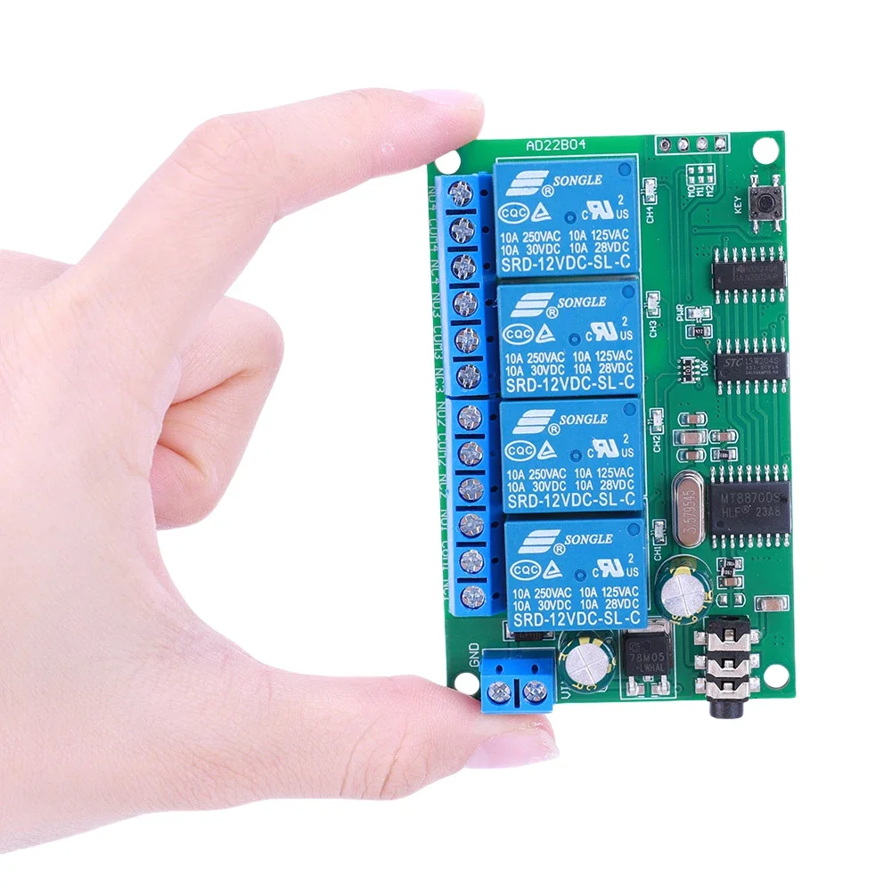 AD22B04 4 Channel DTMF Signal Tone Voice Decoder Relay Switch Module Non-Locking/Self-Locking/Interlocking/Time Delay
AD22B04 4 Channel DTMF Signal Tone Voice Decoder Relay Switch Module Non-Locking/Self-Locking/Interlocking/Time Delay