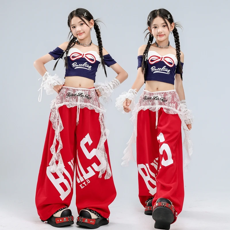 Girls Hip Hop Dance Outfit Jazz Streetwear Crop Top Red Wide Leg Pants Set Kids Stage Wear Performance Costume with Lace Sleeves
Girls Hip Hop Dance Outfit Jazz Streetwear Crop Top Red Wide Leg Pants Set Kids Stage Wear Performance Costume with Lace Sleeves