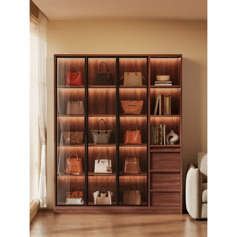 Solid wood bag display cabinet, living room household storage rack with glass, dustproof figurines, storage cabinets
Solid wood bag display cabinet, living room household storage rack with glass, dustproof figurines, storage cabinets