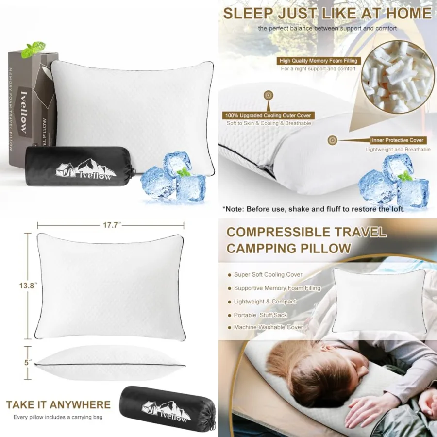 Travel Pillow Campg Pillow for Sleepg Coolg Shredded Memory Foam Pillow Compressible Compact Medium Firm, Breathable Soft Cover
Travel Pillow Campg Pillow for Sleepg Coolg Shredded Memory Foam Pillow Compressible Compact Medium Firm, Breathable Soft Cover