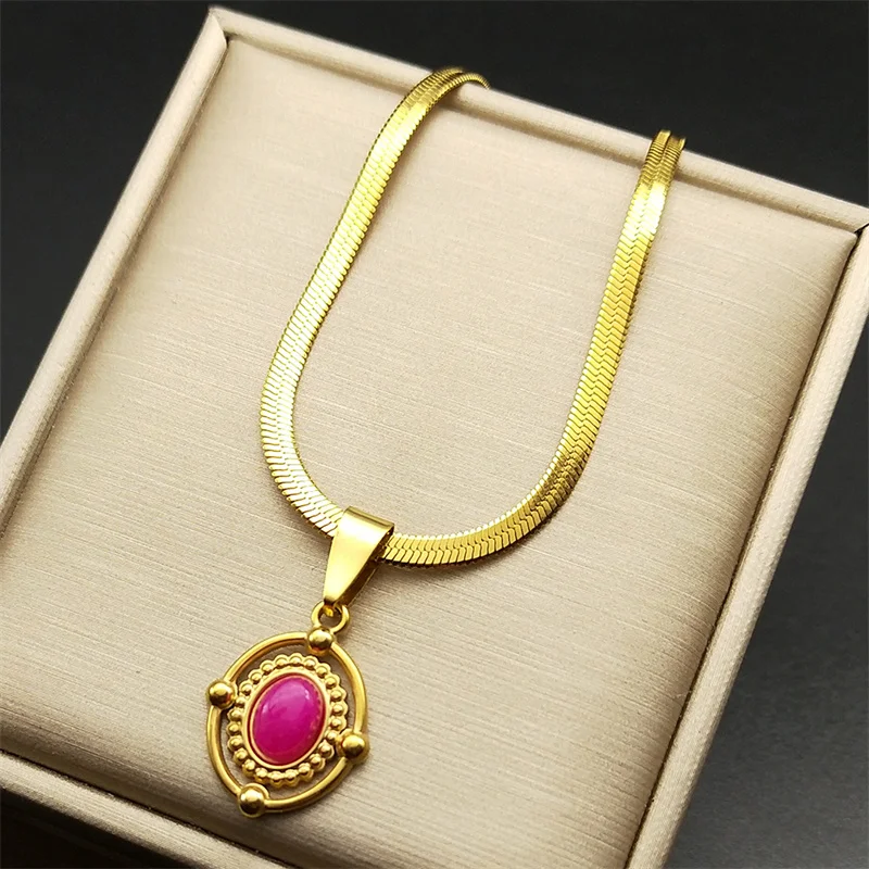 Vintage Rose Red Natural Stone Choker Pendant Necklaces for Women Stainless Steel Gold Color Oval Medal Boho Jewelry Gift
Vintage Rose Red Natural Stone Choker Pendant Necklaces for Women Stainless Steel Gold Color Oval Medal Boho Jewelry Gift