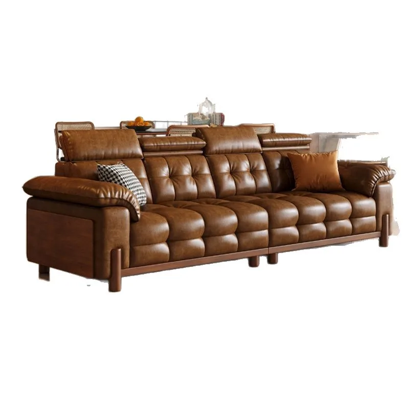 Antique living room leather sofa, solid wood cowhide retro small large apartment straight row leather cloth sofa
Antique living room leather sofa, solid wood cowhide retro small large apartment straight row leather cloth sofa