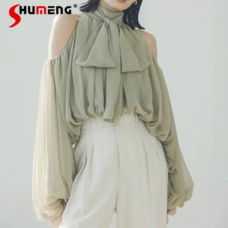 Japanese Style Y2k Blusas High Neck Ruched Off-Shoulder Chiffon Short Long Sleeves Sweet Loose Shirt Women's Blouse With Ribbon
Japanese Style Y2k Blusas High Neck Ruched Off-Shoulder Chiffon Short Long Sleeves Sweet Loose Shirt Women's Blouse With Ribbon