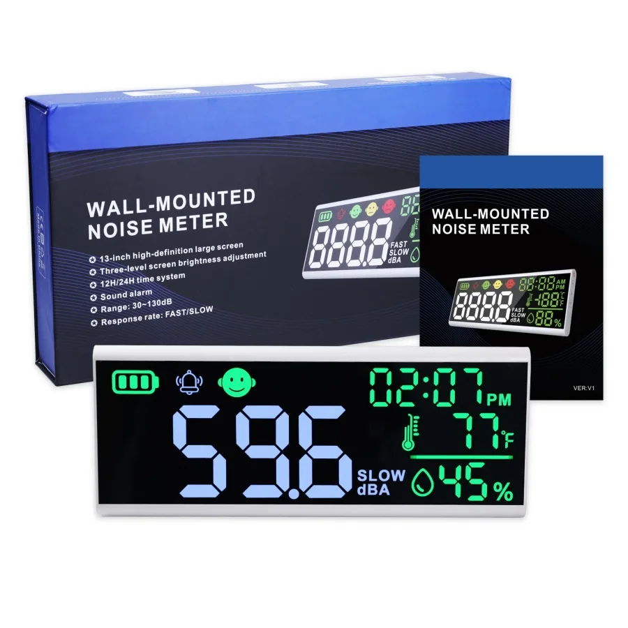 Large Screen Wall-mounted Digital LED Noise Meter Noise Tester Diffuser with Alarm Clock Time Temperature and Humidity
Large Screen Wall-mounted Digital LED Noise Meter Noise Tester Diffuser with Alarm Clock Time Temperature and Humidity