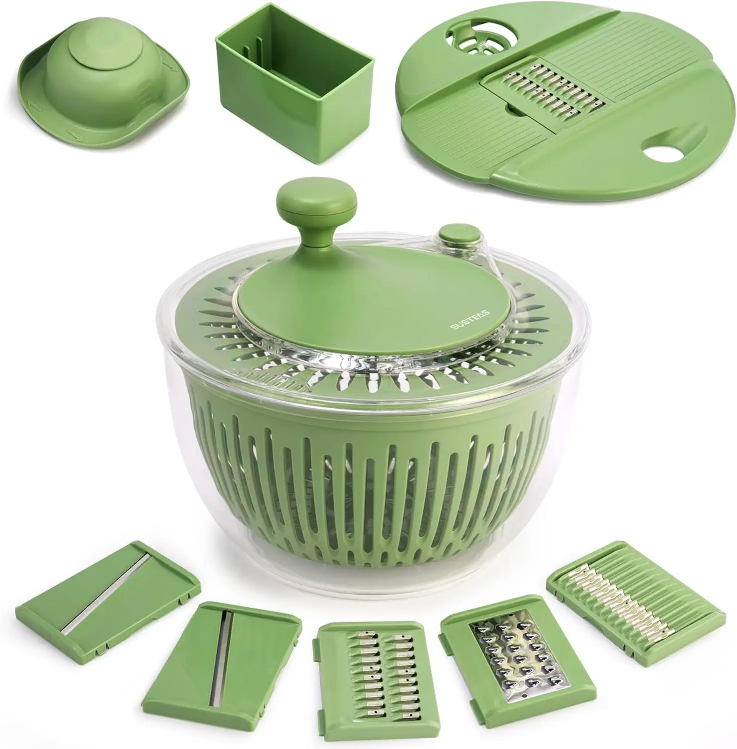 4.25Qt Salad Spinner with 5 Blades, Vegetable Washer & Dryer, Egg Yolk Separator, Shredder, Slicer
4.25Qt Salad Spinner with 5 Blades, Vegetable Washer & Dryer, Egg Yolk Separator, Shredder, Slicer