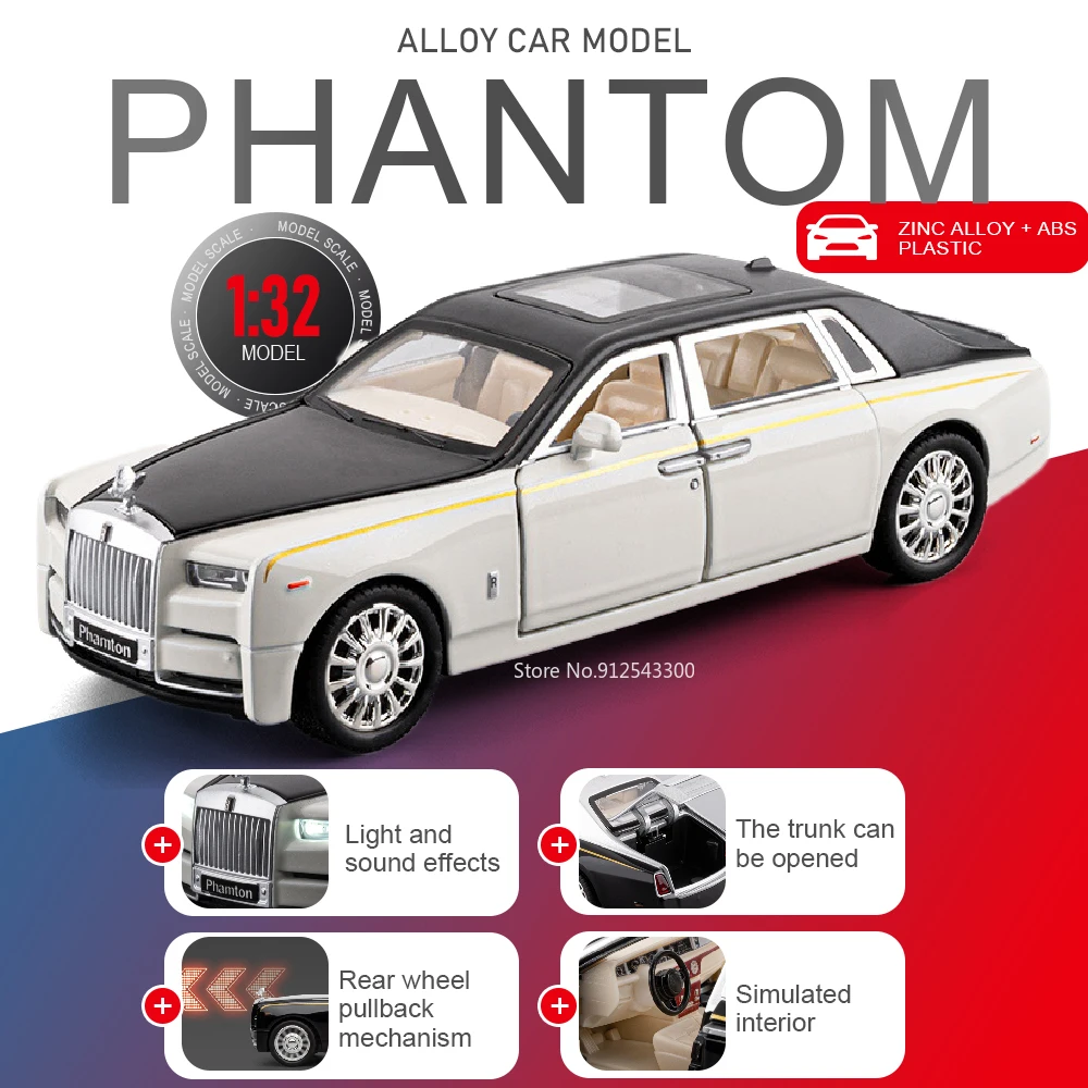 1:32 Phantom Silver Spur Model Vintage Car Toy Sound Light Doors Opened Vehicles Pull Back Cars Toys Collection of Ornaments
1:32 Phantom Silver Spur Model Vintage Car Toy Sound Light Doors Opened Vehicles Pull Back Cars Toys Collection of Ornaments