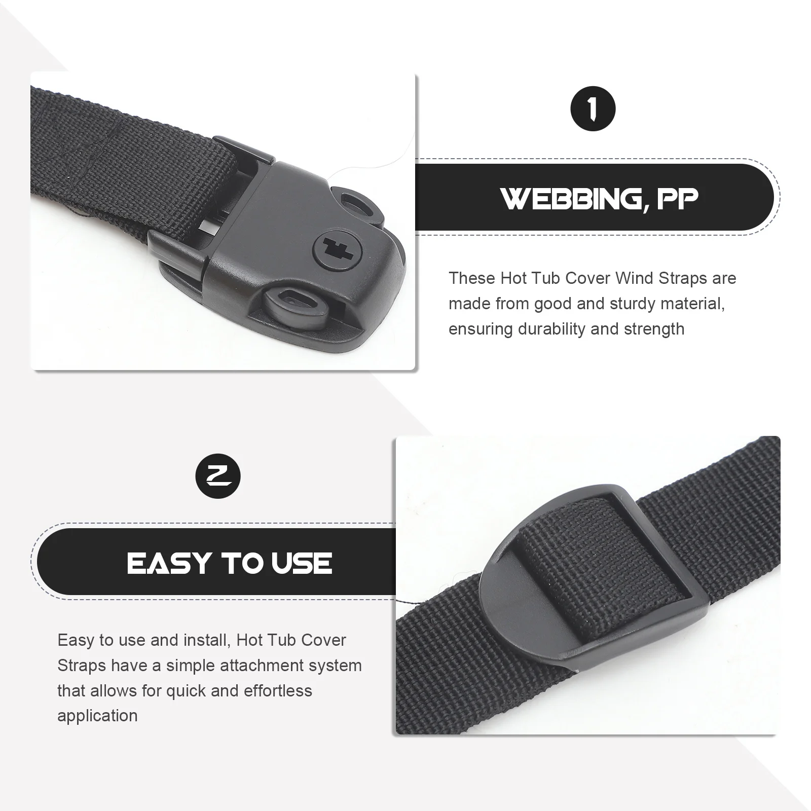 1Set Hot Tub Cover Straps Heavy Duty Fixing Straps Secure Adjustable Windproof Outdoor Spa Tub Covers Replacement Belts
1Set Hot Tub Cover Straps Heavy Duty Fixing Straps Secure Adjustable Windproof Outdoor Spa Tub Covers Replacement Belts