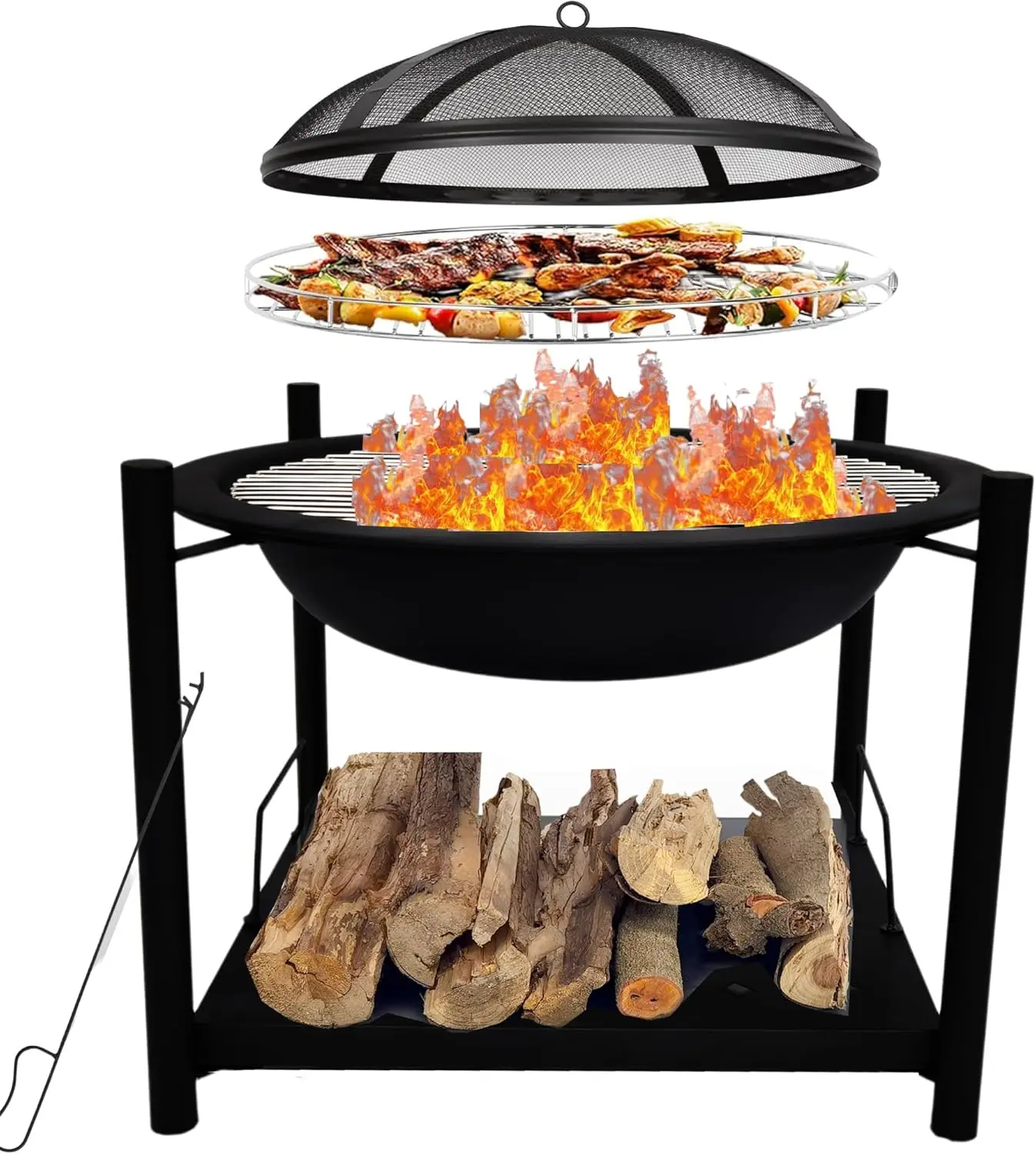 Outdoor Wood Fire Pit - 26" Steel BBQ Grill with Mesh Spark Screen, Log Grate, Fire Poker & Cover for Camping, Picnic, Bonfir
Outdoor Wood Fire Pit - 26" Steel BBQ Grill with Mesh Spark Screen, Log Grate, Fire Poker & Cover for Camping, Picnic, Bonfir