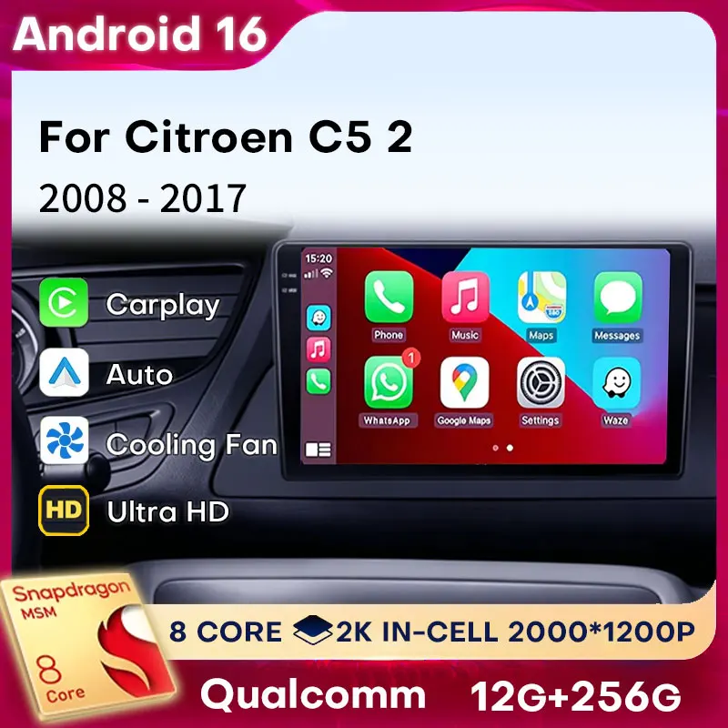 Android 16 Carplay For Citroen C5 2 2008 - 2017 Auto WIFI GPS Head Unit Car Radio DSP Audio 360 Camera Navigation Player 2din BT
Android 16 Carplay For Citroen C5 2 2008 - 2017 Auto WIFI GPS Head Unit Car Radio DSP Audio 360 Camera Navigation Player 2din BT