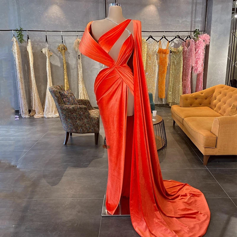 Thinyfull Sexy Mermaid Prom Dresses High Split Beadings Velvet Evening Dress Saudi Arabia Dubai Cocktail Party Gowns Plus Size
Thinyfull Sexy Mermaid Prom Dresses High Split Beadings Velvet Evening Dress Saudi Arabia Dubai Cocktail Party Gowns Plus Size