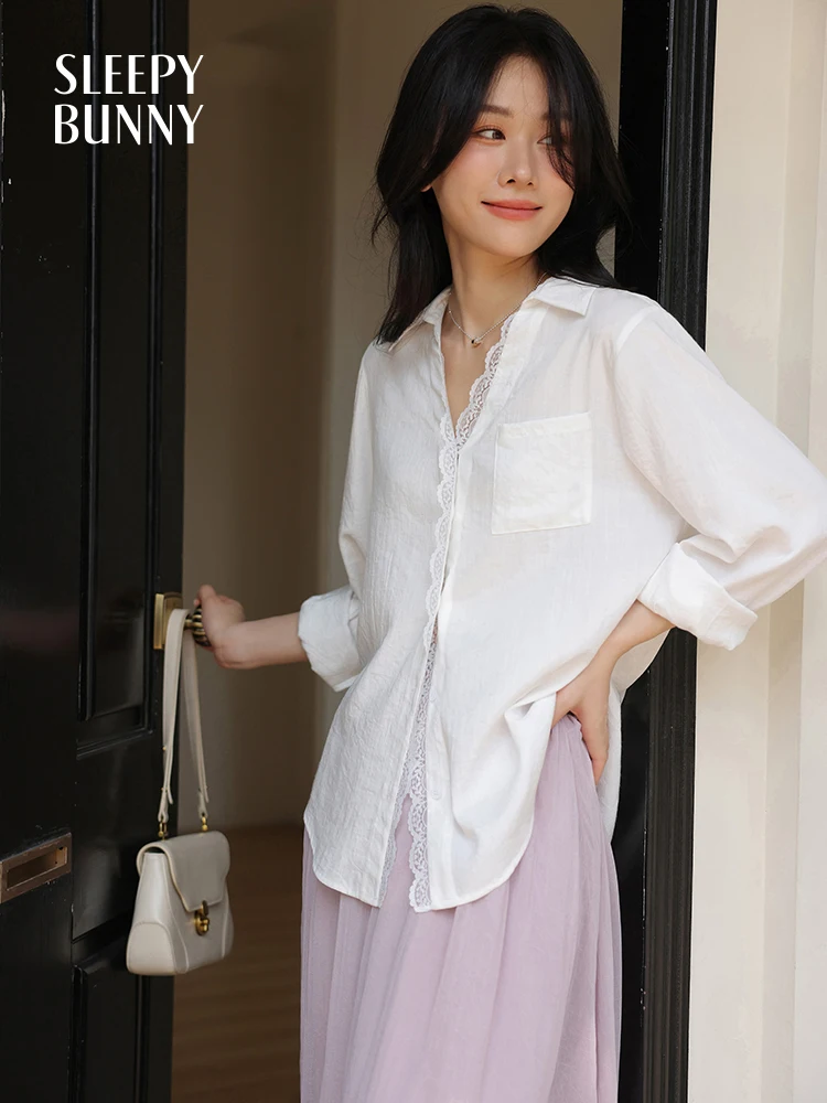 Women Lenzing Lyocell Lace Trim White Shirt Summer Loose Fit Long Sleeve Blouse Casual Elegant Button-Down Top for Stylish Look
Women Lenzing Lyocell Lace Trim White Shirt Summer Loose Fit Long Sleeve Blouse Casual Elegant Button-Down Top for Stylish Look
