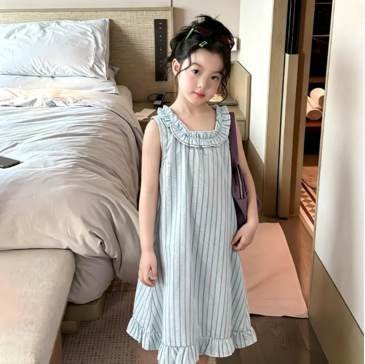 Girls Dress 2026 Spring and Summer New Children's Wear Korean Style Girl Baby Blue Stripe Backless Fungus Lace Sundress
Girls Dress 2026 Spring and Summer New Children's Wear Korean Style Girl Baby Blue Stripe Backless Fungus Lace Sundress