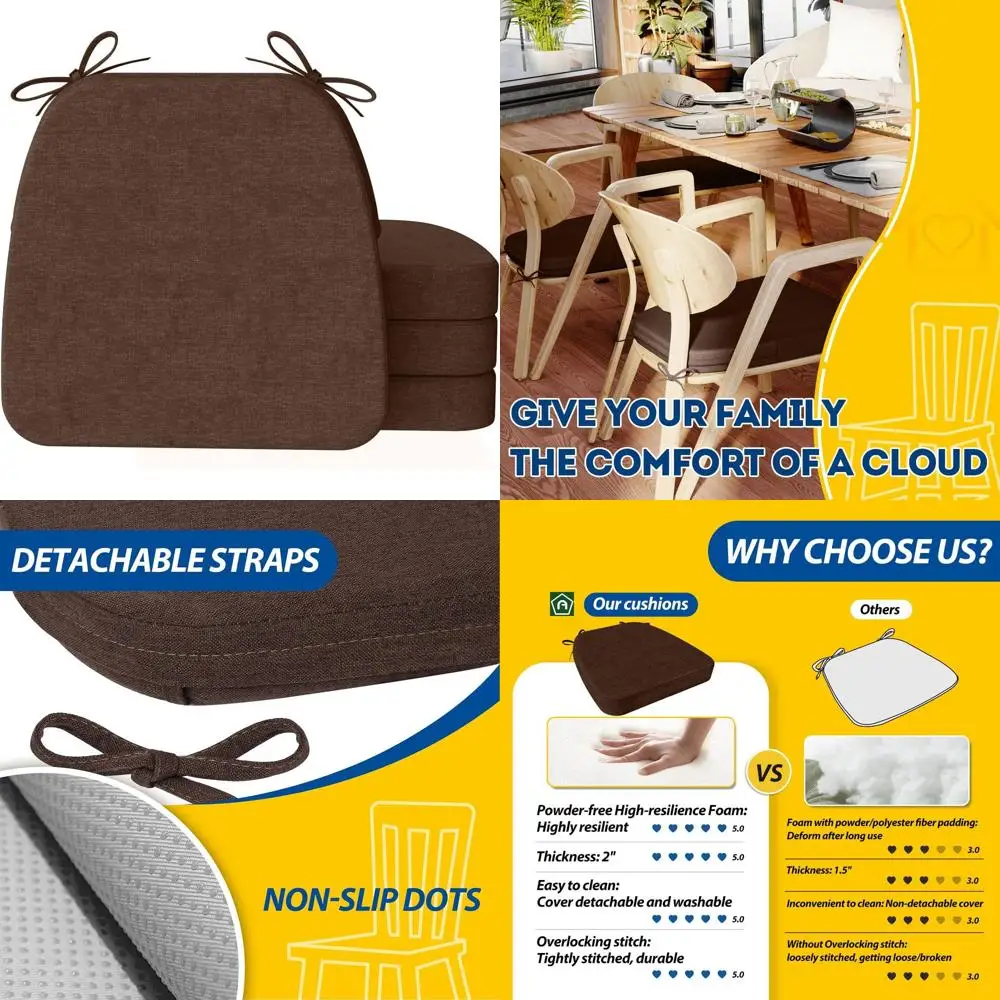Set of 4, 2 Thick Brown Dining Chair Cushions with Ties and Washable Covers, 17x16
Set of 4, 2 Thick Brown Dining Chair Cushions with Ties and Washable Covers, 17x16