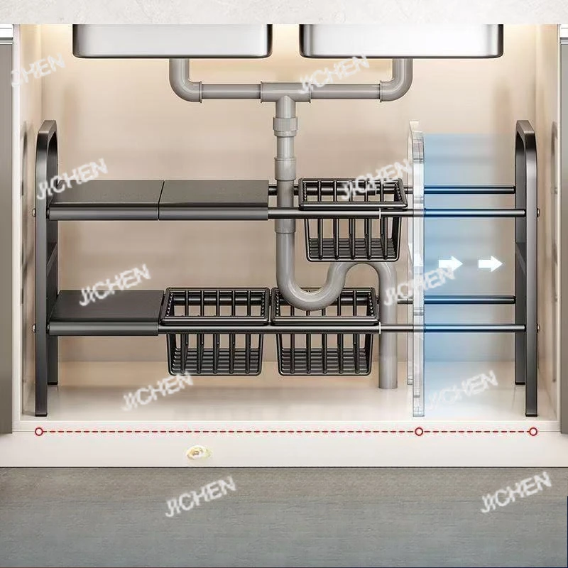 Kitchen Sink Storage Rack Layered Shelves Inside Cabinets Multi Functional Retractable Storage Rack Under Home Washbasin
