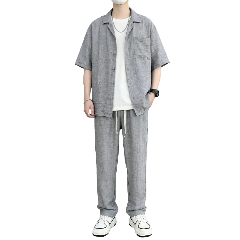 【Short Sleeve Top + Long Pants】Men's Shirt Set Summer Fashion Cotton Linen Simple Versatile Comfortable Leisure Two-Piece Suit
【Short Sleeve Top + Long Pants】Men's Shirt Set Summer Fashion Cotton Linen Simple Versatile Comfortable Leisure Two-Piece Suit