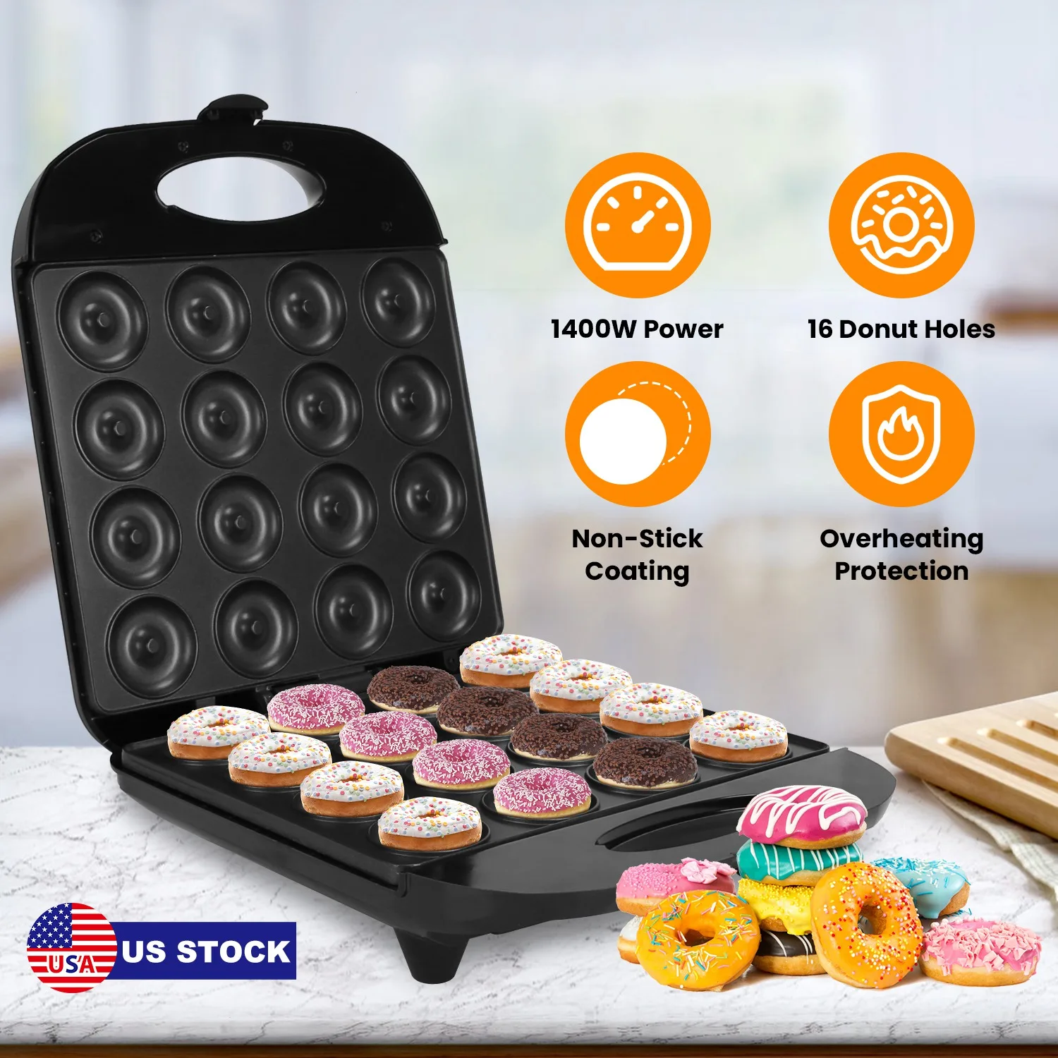 1400W Electric Mini Donut Maker 16 Doughnuts Holes Non Stick Baking Machine Breakfast Dessert Snack Baker Appliance - US Local Delivery
1400W Electric Mini Donut Maker 16 Doughnuts Holes Non Stick Baking Machine Breakfast Dessert Snack Baker Appliance - US Local Delivery