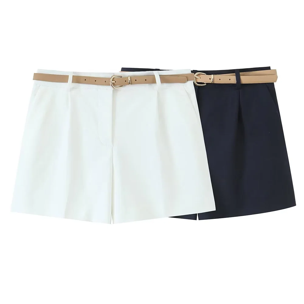 PB&ZA 2025 Women's High - Waisted Pleated Shorts in White and Navy with Beige Belt for a Chic and Stylish Look
PB&ZA 2025 Women's High - Waisted Pleated Shorts in White and Navy with Beige Belt for a Chic and Stylish Look