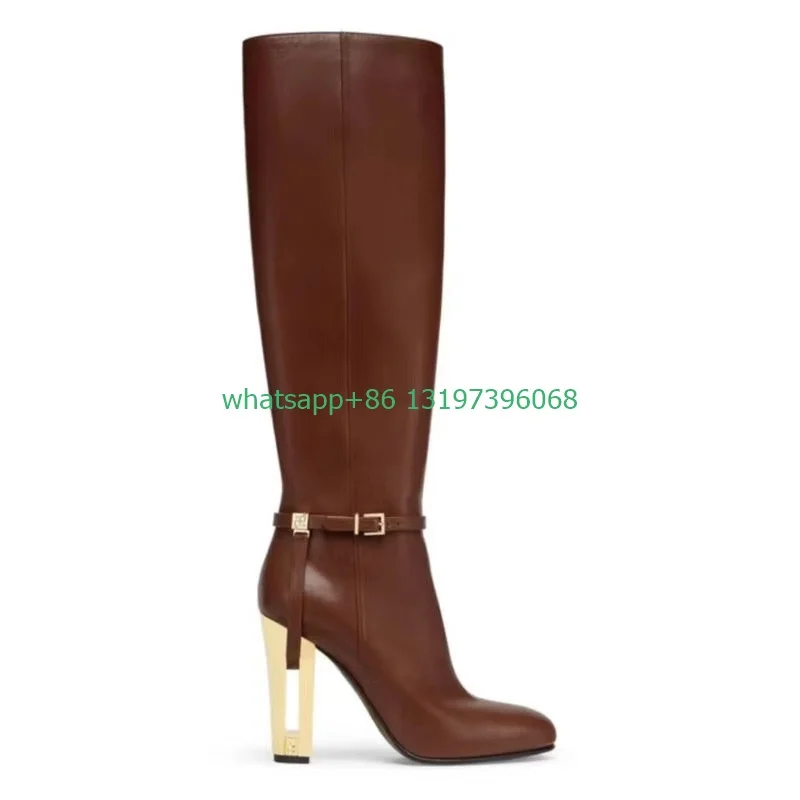 Lady gold heel shape design PU knee boots brown color metal gold buckle strap boots daily sexy black high heels boots size 34-43
Lady gold heel shape design PU knee boots brown color metal gold buckle strap boots daily sexy black high heels boots size 34-43
