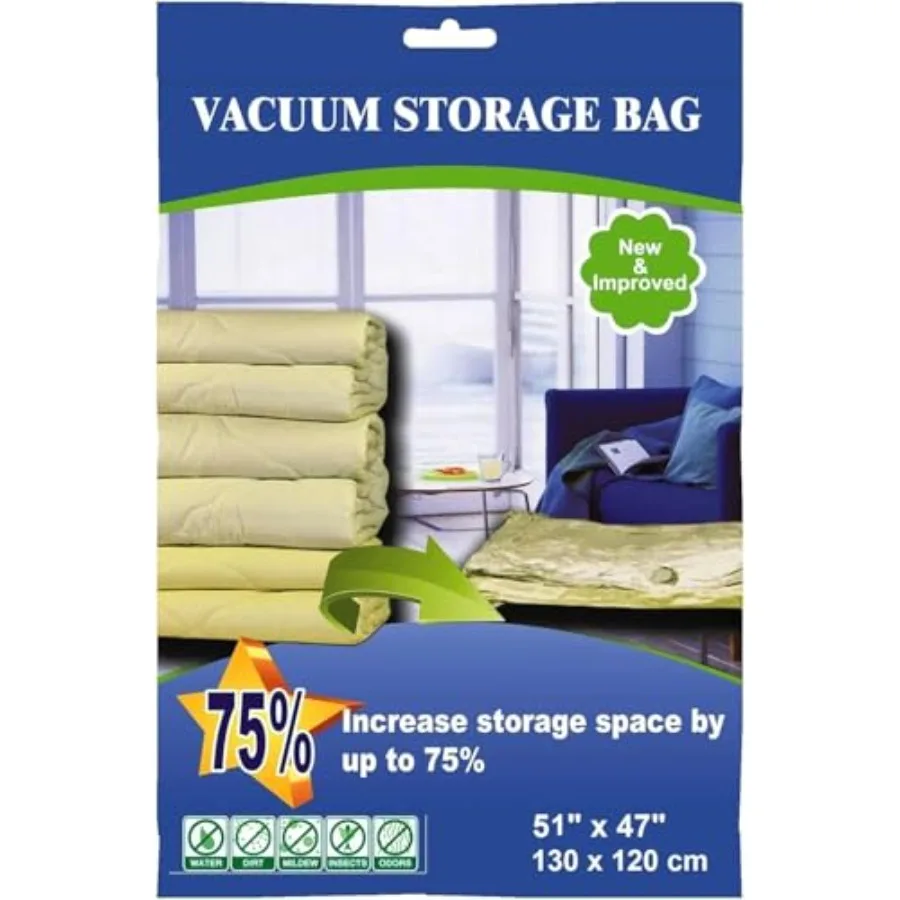 5 Pack Extra Jumbo Vacuum Storage Bags 51"x47"in Our Largest Size Airtight Seal Waterproof Dustproof for Clothes Blankets Comfo
5 Pack Extra Jumbo Vacuum Storage Bags 51"x47"in Our Largest Size Airtight Seal Waterproof Dustproof for Clothes Blankets Comfo