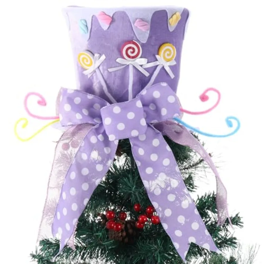 Christmas Tree Topper Hat Velvet Pastel Candy Purple Tree Hat with Bow Ribbon and Lollipop Ornament Xmas Topper for Home Office
Christmas Tree Topper Hat Velvet Pastel Candy Purple Tree Hat with Bow Ribbon and Lollipop Ornament Xmas Topper for Home Office