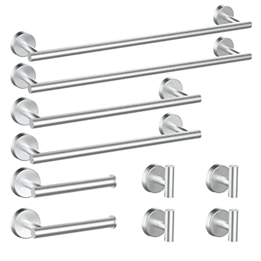 10Pcs Bathroom Hardware Set - Includes 24and18inch Towel Bar, Robe Hook, Toilet Paper Holder, 2 Pack 5 Pcs Bathroom Accessories
10Pcs Bathroom Hardware Set - Includes 24and18inch Towel Bar, Robe Hook, Toilet Paper Holder, 2 Pack 5 Pcs Bathroom Accessories